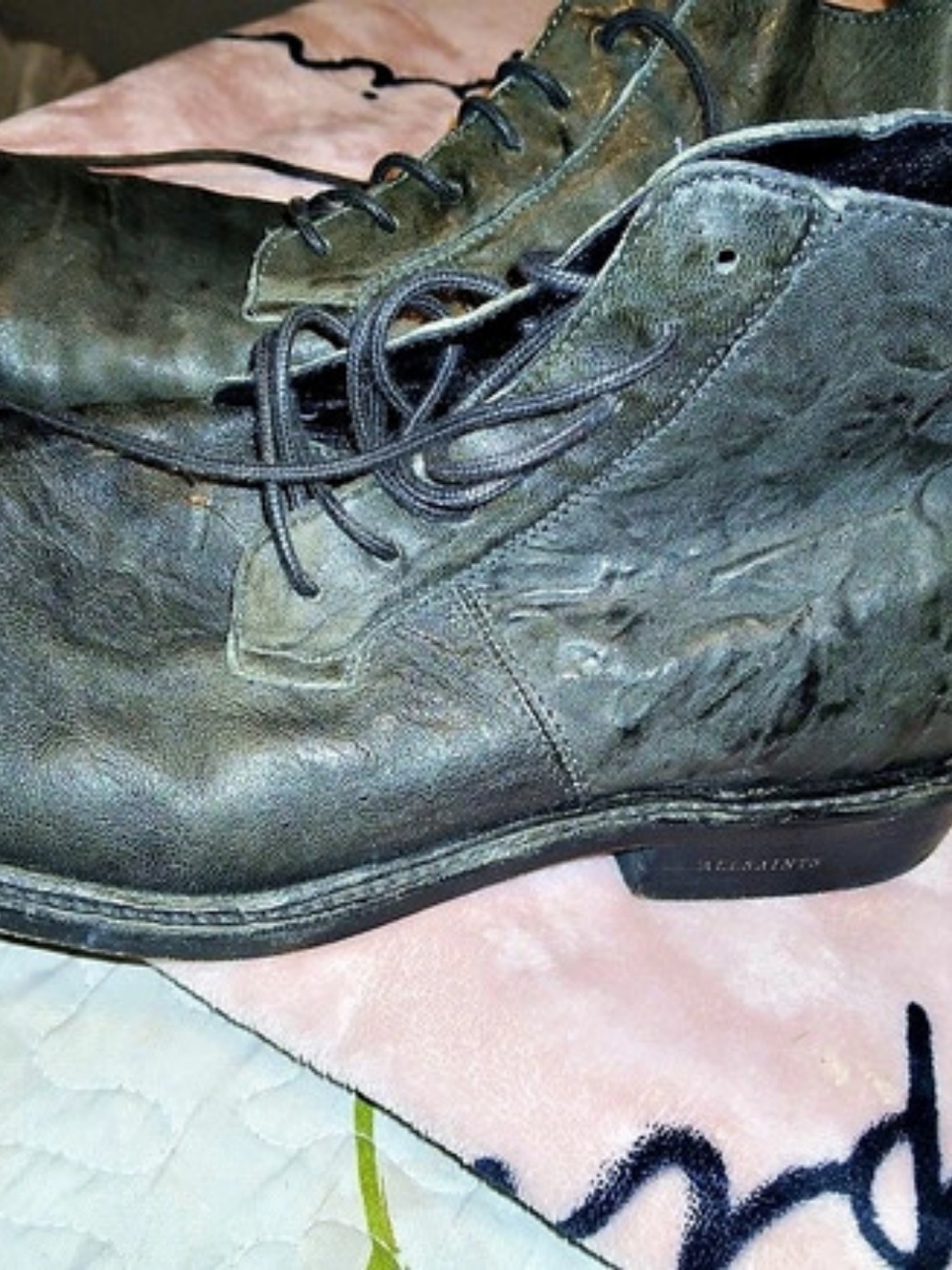 AllSaints Vaughan Logo-Embossed Lace-Up Leather Boots Black